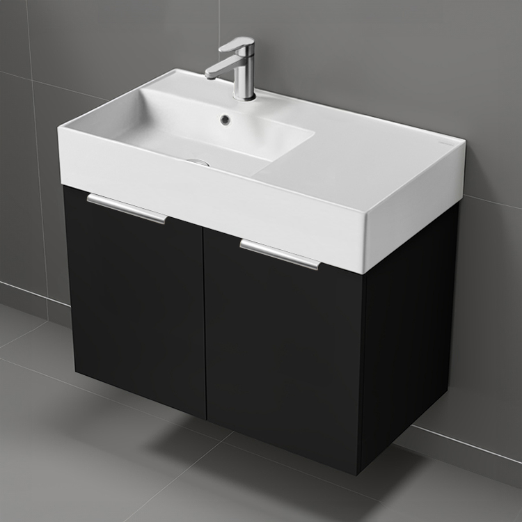 Nameeks DERIN600 32 Inch Black Bathroom Vanity, Floating, Modern